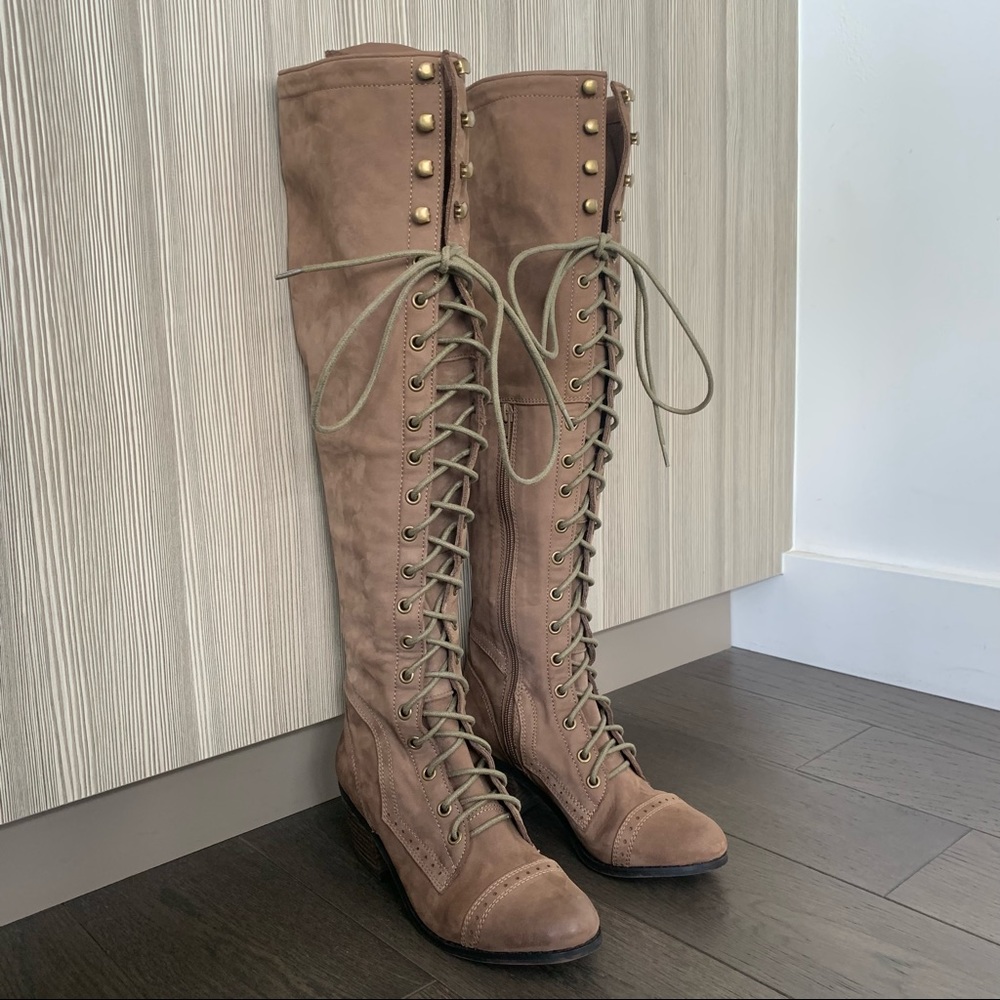 Free People Brown Knee-High Heeled Boots